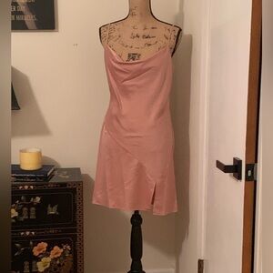 Pink slip dress with cowl neck adjustable straps